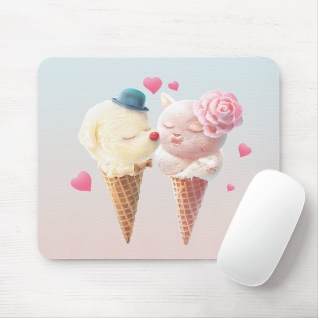 Tapis De Souris Couple de crème glacée - Amour au premier coup (Avec souris)