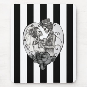 Tapis De Souris Couple de mariage de danse de squelette rayé d'amo