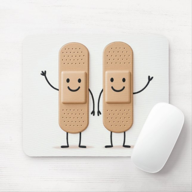 Tapis De Souris Couple de personnages bâtons avec bandage qui agit (Avec souris)
