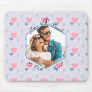 Tapis De Souris Couple Photo Names Blue Rose Hearts Motif