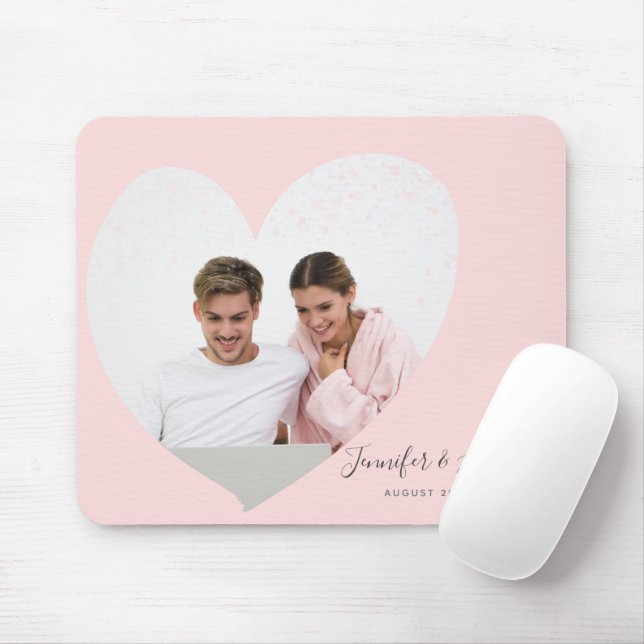 Tapis De Souris Couple Photo Personnalisé Coeur rose (Avec souris)