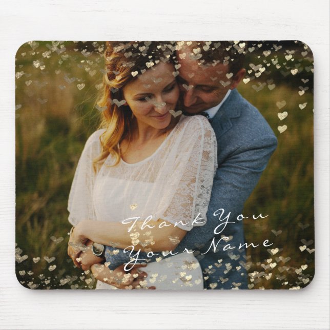 Tapis De Souris Couple Thank Faveur Photo Golden Confetti Coeurs (Devant)