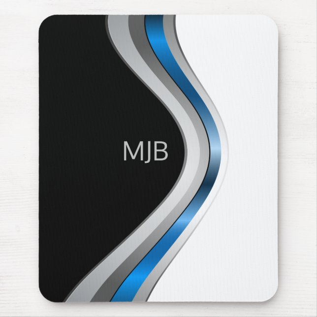 Tapis De Souris Courbes Métalliques Sleek avec votre Monogramme (Devant)