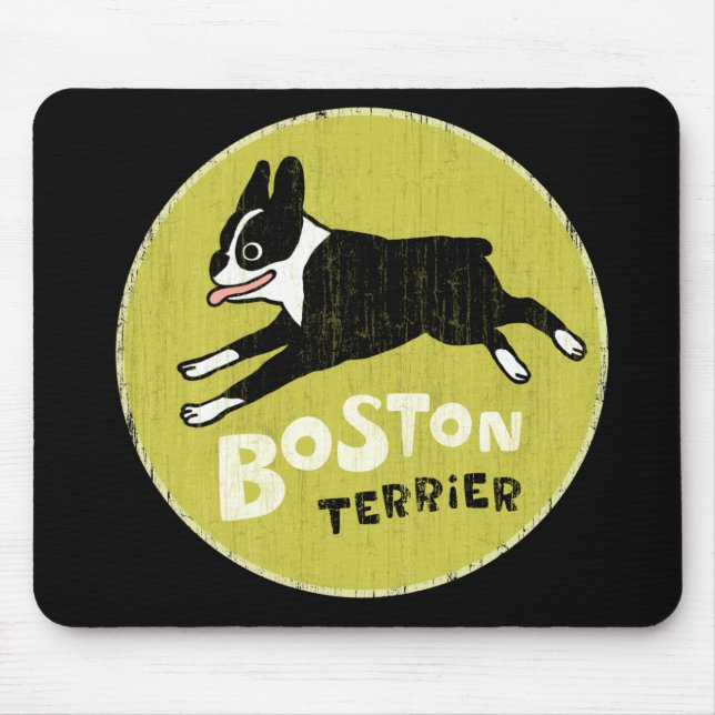 Tapis De Souris Courir le chien de dessin de Boston Terrier | Chie (Devant)