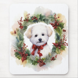 Tapis De Souris Couronne de Noël Bichon Frise Chien de fête