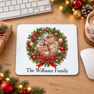 Tapis De Souris Couronne de Noël personnalisée avec photo de famil
