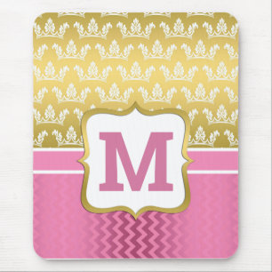 Tapis De Souris Couronnes de princesse en or joli et chevron rose