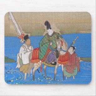 Tapis De Souris Courtisan masculin traversant à cheval la rivièr