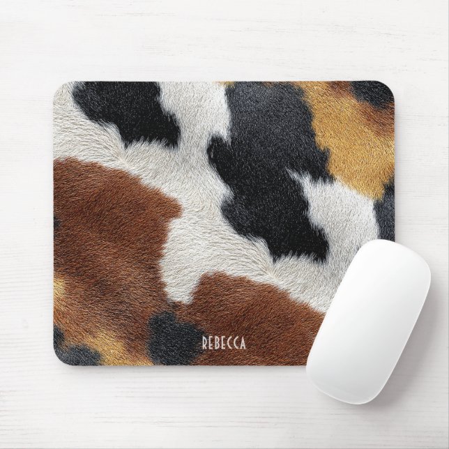 Tapis De Souris Coussin décoratif en texture de cuir de vache marr (Avec souris)