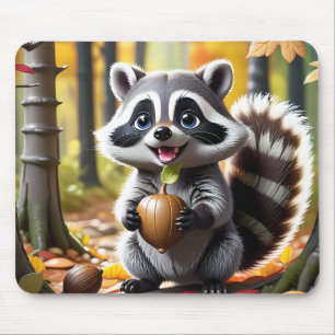 Tapis De Souris Coute Kawaii style Raccoon Autumn Cadre