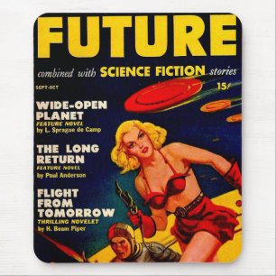 Tapis De Souris Couverture Vintage de la fille spatiale Sci-Fi Pap