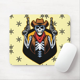 Tapis De Souris Cow-boy effrayant avec des armes d'art rustique