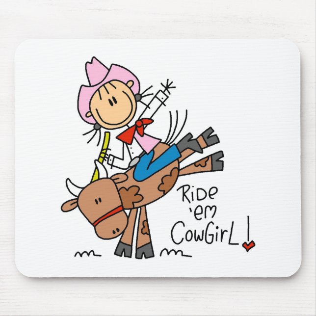 Tapis De Souris Cow-girl de bâton montant Taureau Mousepad (Devant)