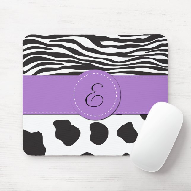 Tapis De Souris Cow Print, Cow Spots, Zebra Stripes, monogram (Avec souris)