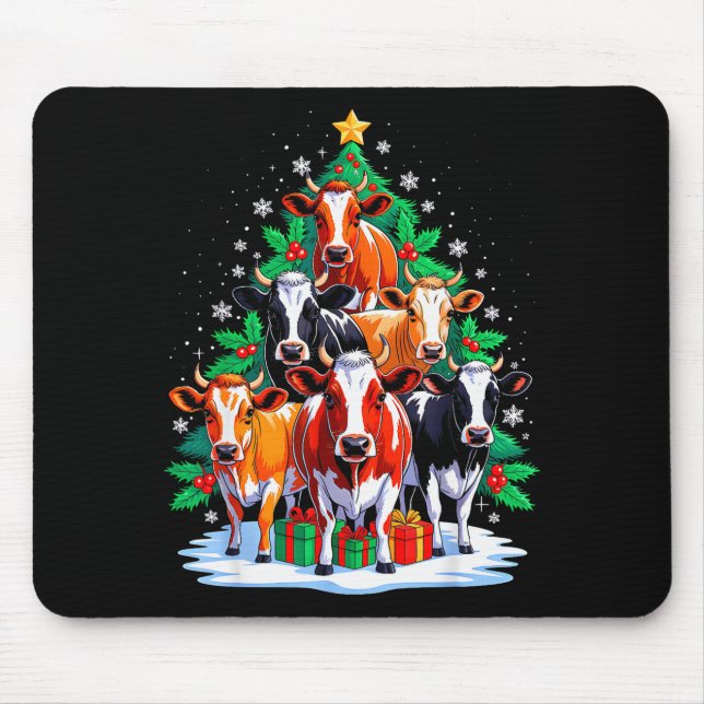 Tapis De Souris Cow Tree Christmas Cow Lover Xmas Squad Men Women  (Devant)