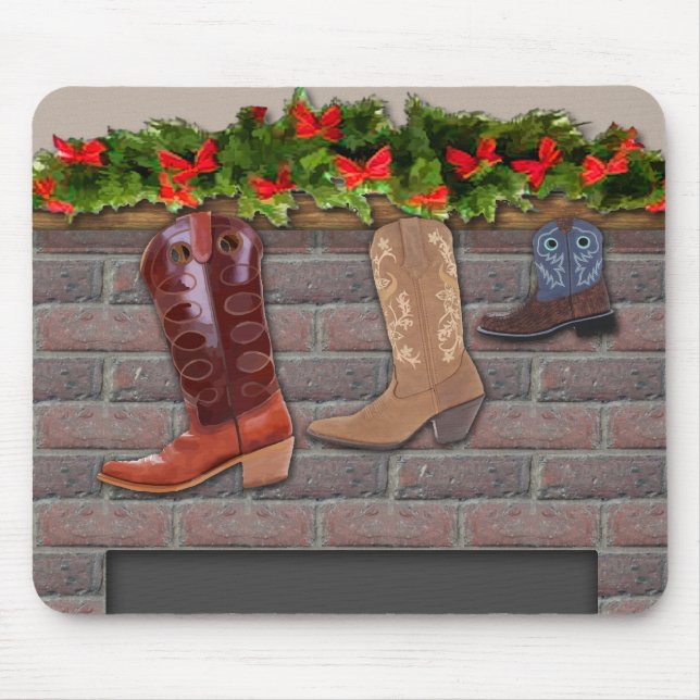 Tapis De Souris Cowboy Boot Stockings près de la cheminée (Devant)