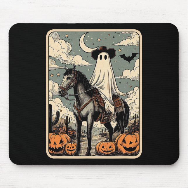 Tapis De Souris Cowboy Ghost Riding Horse Funny Tarot Card Hallowe (Devant)