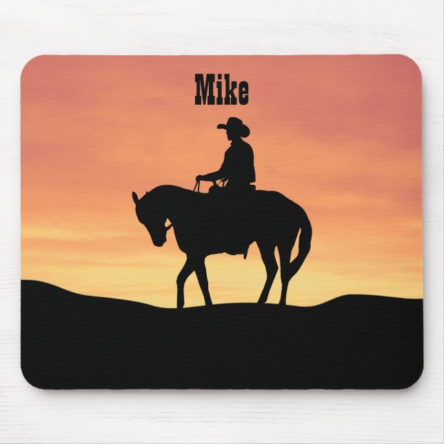 Tapis De Souris Cowboy on Horseback at Sunset (Devant)