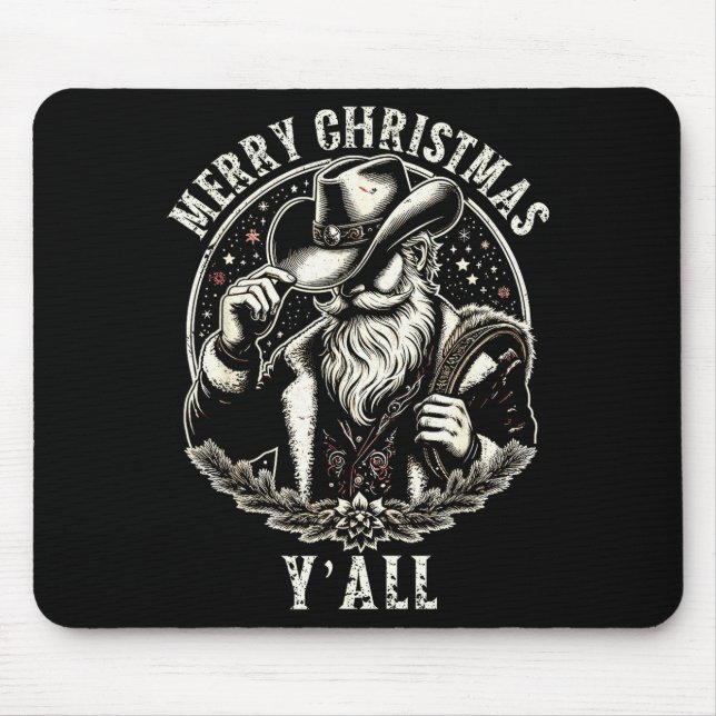 Tapis De Souris Cowboy Santa Claus Merry Christmas Y'all Western C (Devant)