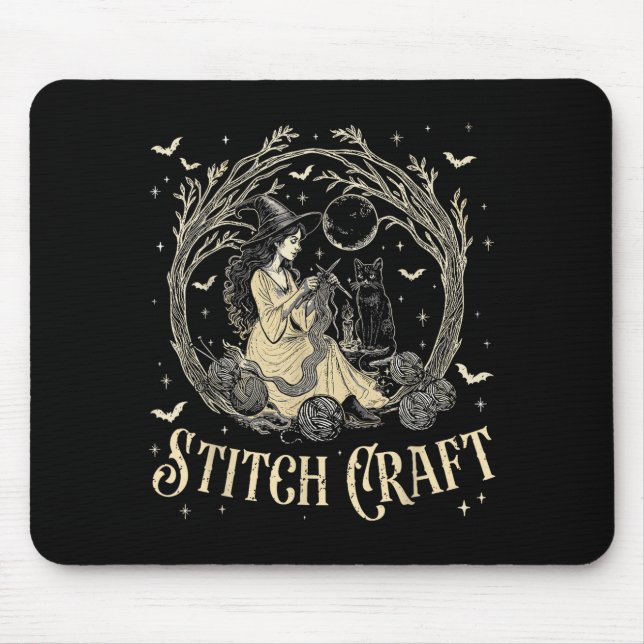Tapis De Souris Craft M Witch Halloween Cat Witch Girls Trip  (Devant)