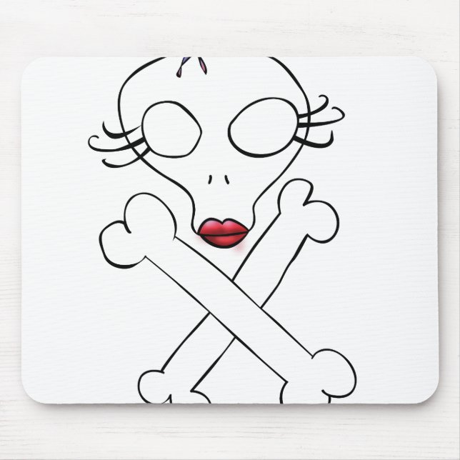 Tapis De Souris Crâne Alien Fille Mignonne Os Croisés (Devant)