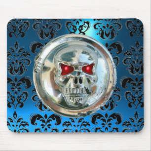 Tapis De Souris CRÂNE CHROME, Damas, Saphir Bleu