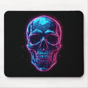 Tapis De Souris Crâne Cyberpunk Néon Synthwave Lueur Gamer Goth