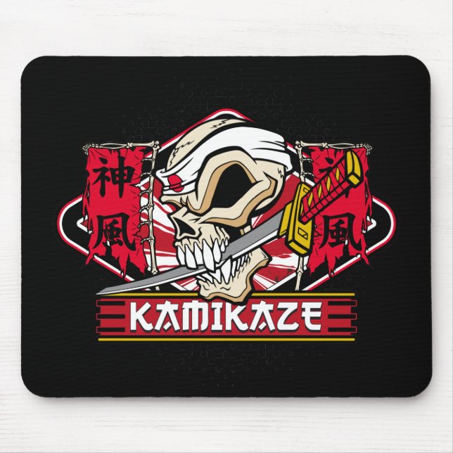 Tapis De Souris Crâne de Kamikaze avec épée japonaise (Devant)