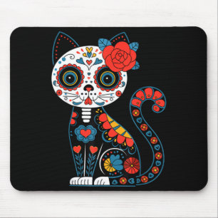 Tapis De Souris Crâne de sucre chat jour des morts dia de los muer