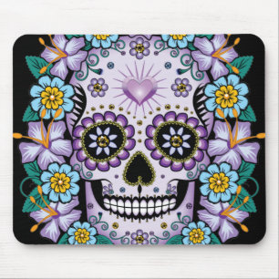 Tapis De Souris Crâne de sucre pourpre aux fleurs