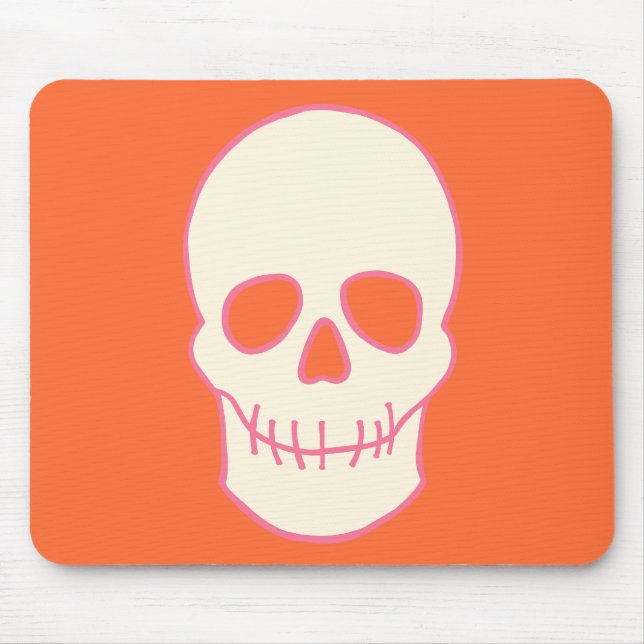 Tapis De Souris Crâne en rose, orange et crème (Devant)