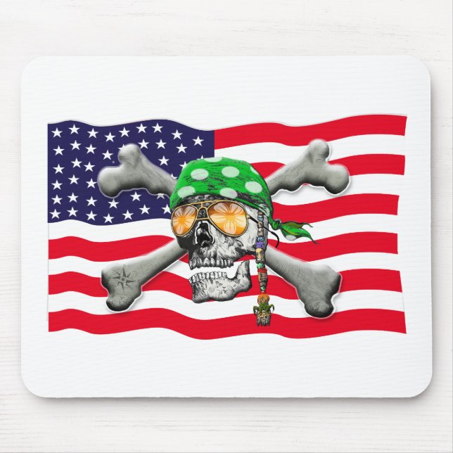 Tapis De Souris Crâne et os croisés USA American Pirate (Devant)