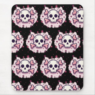Tapis De Souris Crâne et Os en Rose Pastel