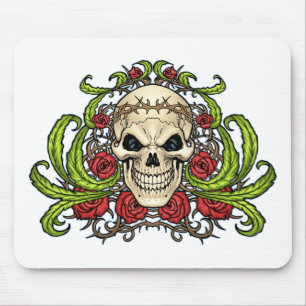 Tapis De Souris Crâne et roses avec la couronne des épines par Al