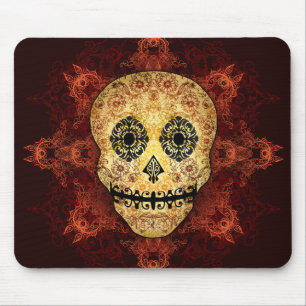 Tapis De Souris Crâne fleuri de sucre de flamme