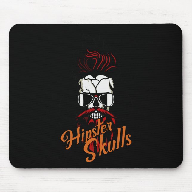 Tapis De Souris Crâne Hipster Crâne Logo Barbu Barbe Moustache Mu (Devant)