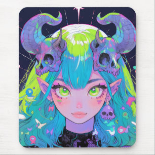 Tapis De Souris Crâne mignon et cornes Punk Rock Anime Girl