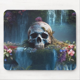 Tapis De Souris Crâne parmi les cascades et les fleurs Découpage