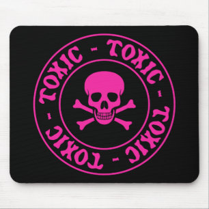 Tapis De Souris Crâne rose toxique et os croisés