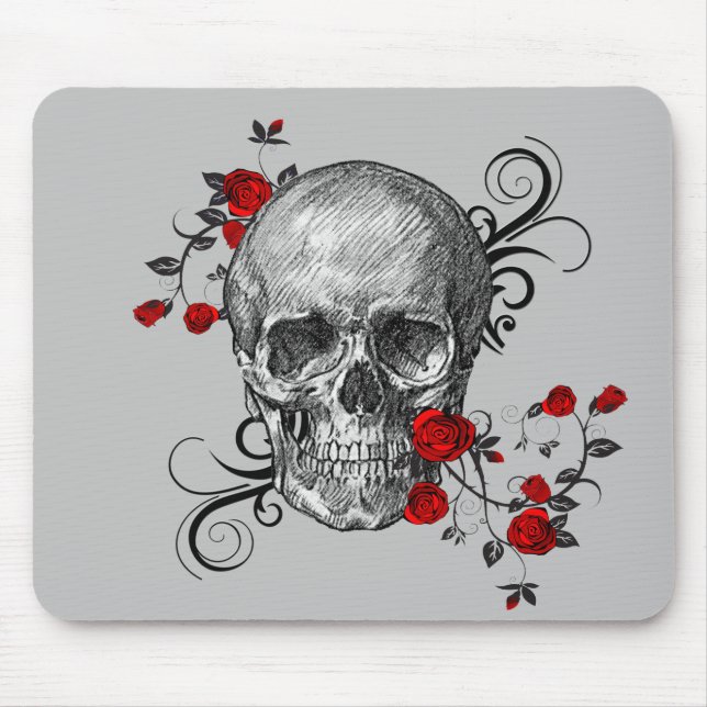 Tapis De Souris Crâne Roses rouges (Devant)