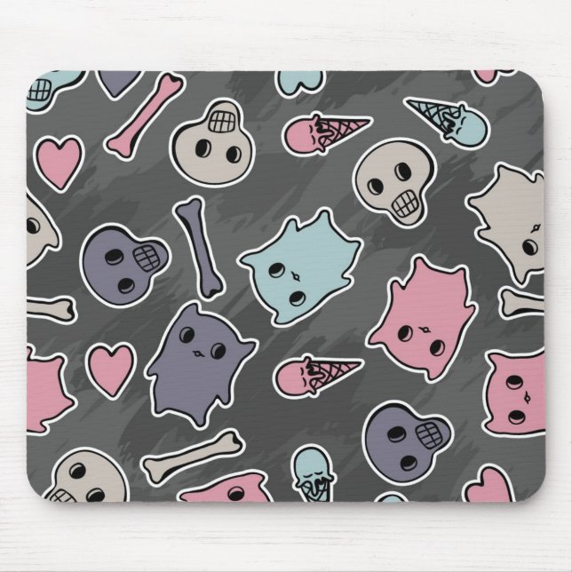 Tapis De Souris Crânes, et coeurs sur l'arrière - plan noir (Devant)