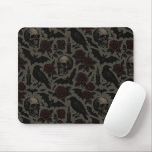 Tapis De Souris Crânes gothiques, corbeaux et Motif Rose