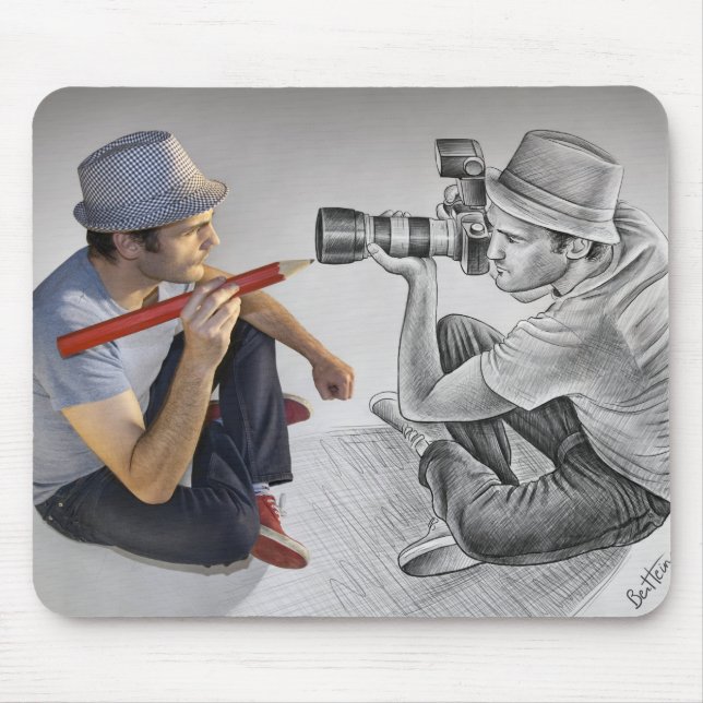 Tapis De Souris Crayonnez contre l'appareil-photo - l'art 3D - (Devant)