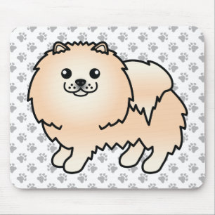 Tapis De Souris Cream Pomeranian mignon Cartoon Chien et Pâtes