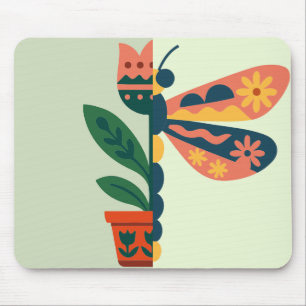 Tapis De Souris Création de libellule florale fantaisiste