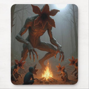Tapis De Souris Créatures démogorgon autour d'un feu de camp