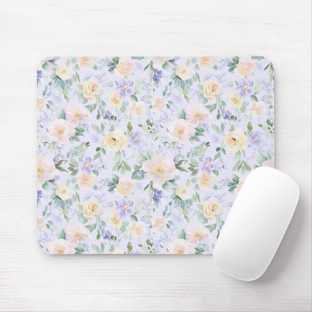 Tapis De Souris Crème Florale à la Lavande (Avec souris)