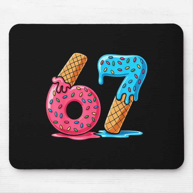 Tapis De Souris Crème Glacée Six Sept Dégoulinante Mème Cool 67 Nu (Devant)