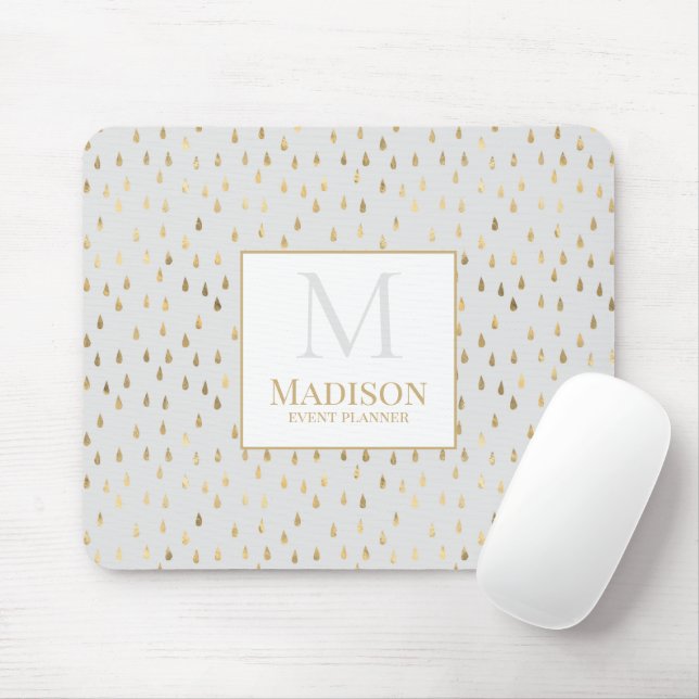 Tapis De Souris Crème Gold Raindrop Moderne Monogramme tendance (Avec souris)