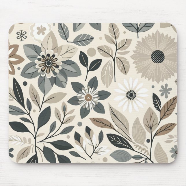 Tapis De Souris Crème & Sage Vert Gras Moderne Motif Floral (Devant)